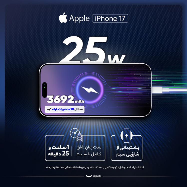 گوشی موبایل اپل مدل iPhone 17 CH دو سیم کارت ظرفیت 256 گیگابایت و رم 8 گیگابایت - کارکرده هلث ۹۵