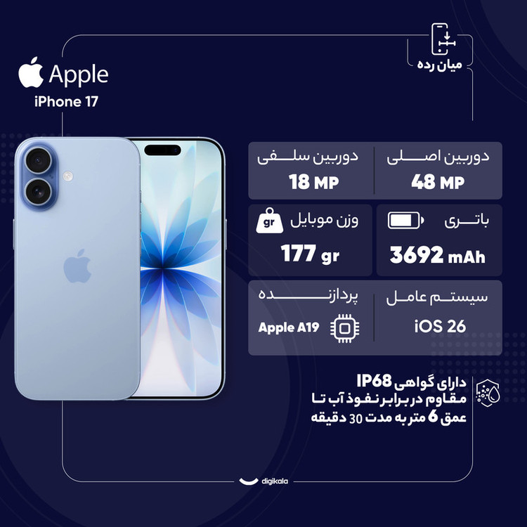 گوشی موبایل اپل مدل iPhone 17 CH دو سیم کارت ظرفیت 256 گیگابایت و رم 8 گیگابایت - کارکرده هلث ۹۵